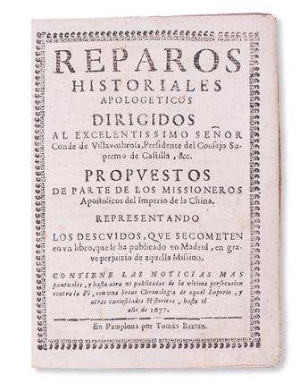 TRAVEL  CORTÉS OSSORIO, JUAN, S. J.  Reparos Historiales Apologéticos.  1677